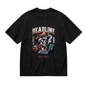 Brand New Deadline Skull Graphic Tee - Black with Brown and Orange Accents